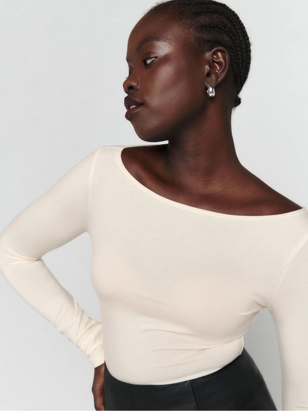 REFORMATION Wiley Knot Long Sleeve Top Cream White Medium